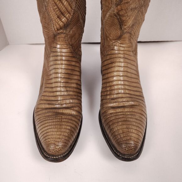 Vtg Laramie Leather Western Cowboy Boot Handmade Patchwork Lizard Brown Sz 6 D - Picture 4 of 11
